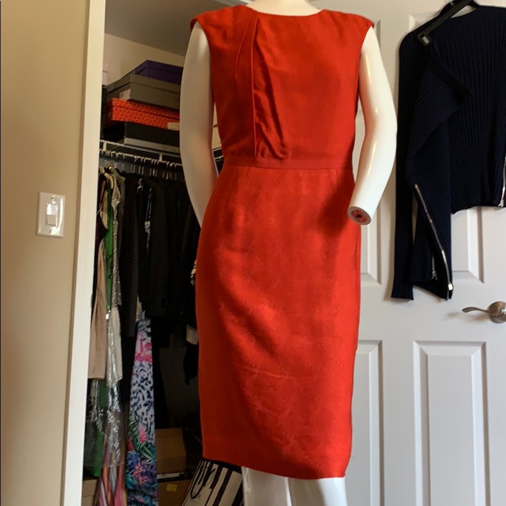 HUGO Hugo BOSS Textured Fabric Round Neck Cinched Waist Pencil Dress NWOT 6 - Picture 2 of 15